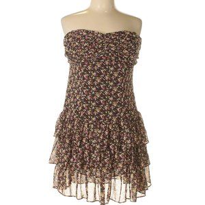 EXPRESS Brown Floral Ruffled Dress with Sparkles